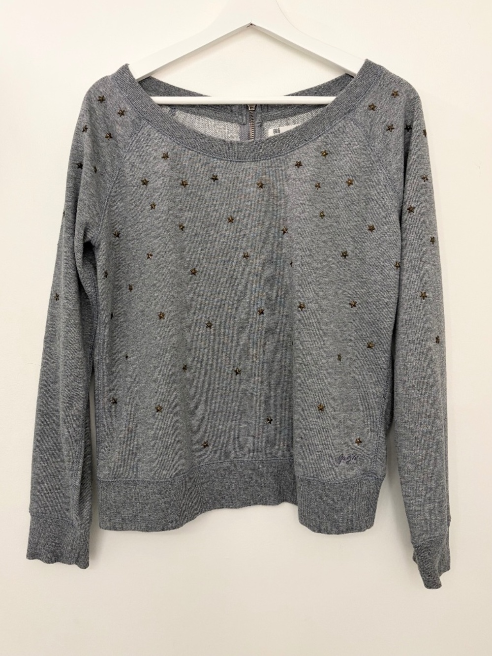 Blue/Grey Heather Sweatshirt with Star Rivet Embellishment